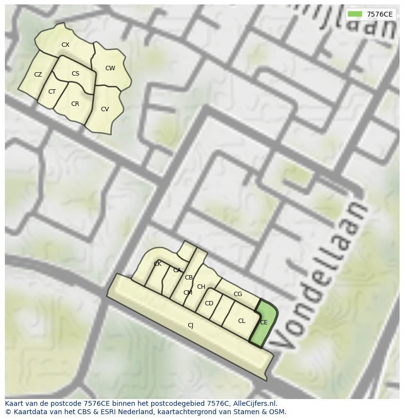 Afbeelding van het postcodegebied 7576 CE op de kaart.