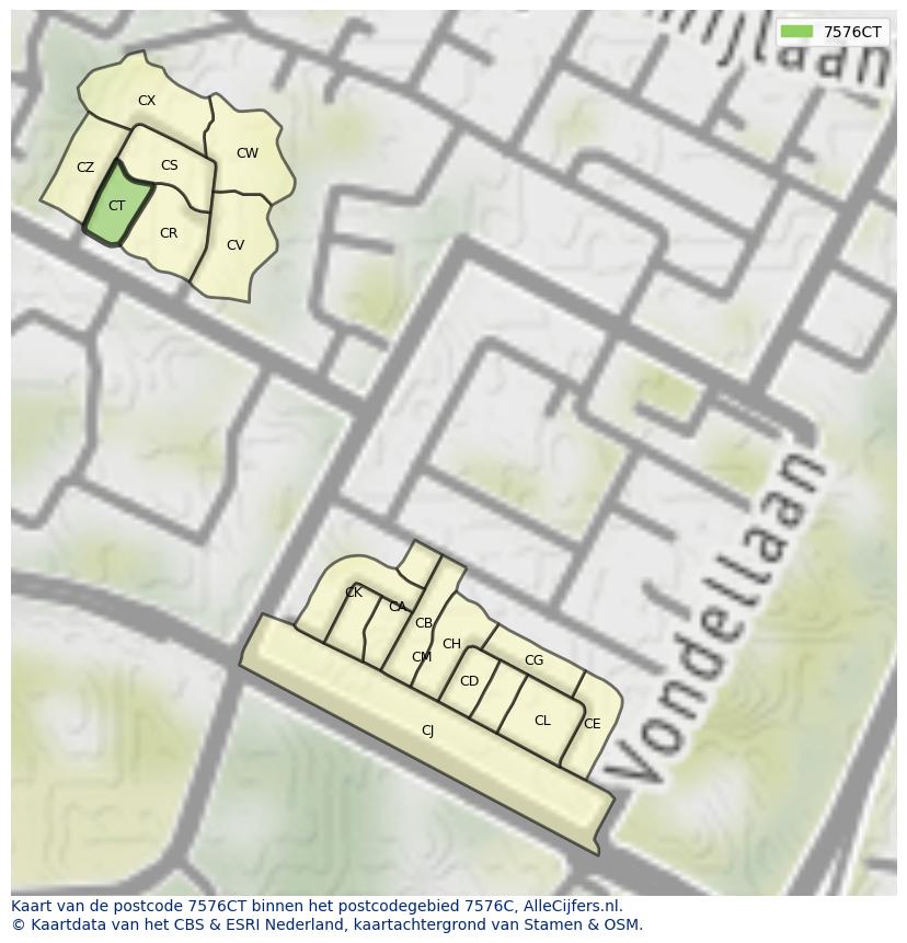 Afbeelding van het postcodegebied 7576 CT op de kaart.