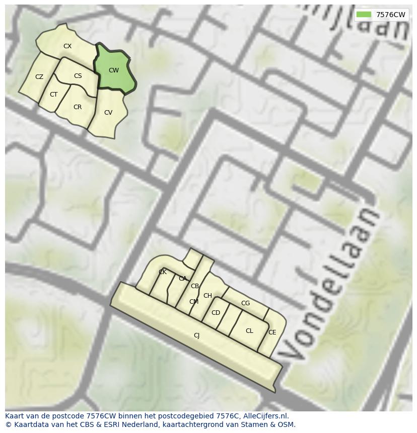 Afbeelding van het postcodegebied 7576 CW op de kaart.