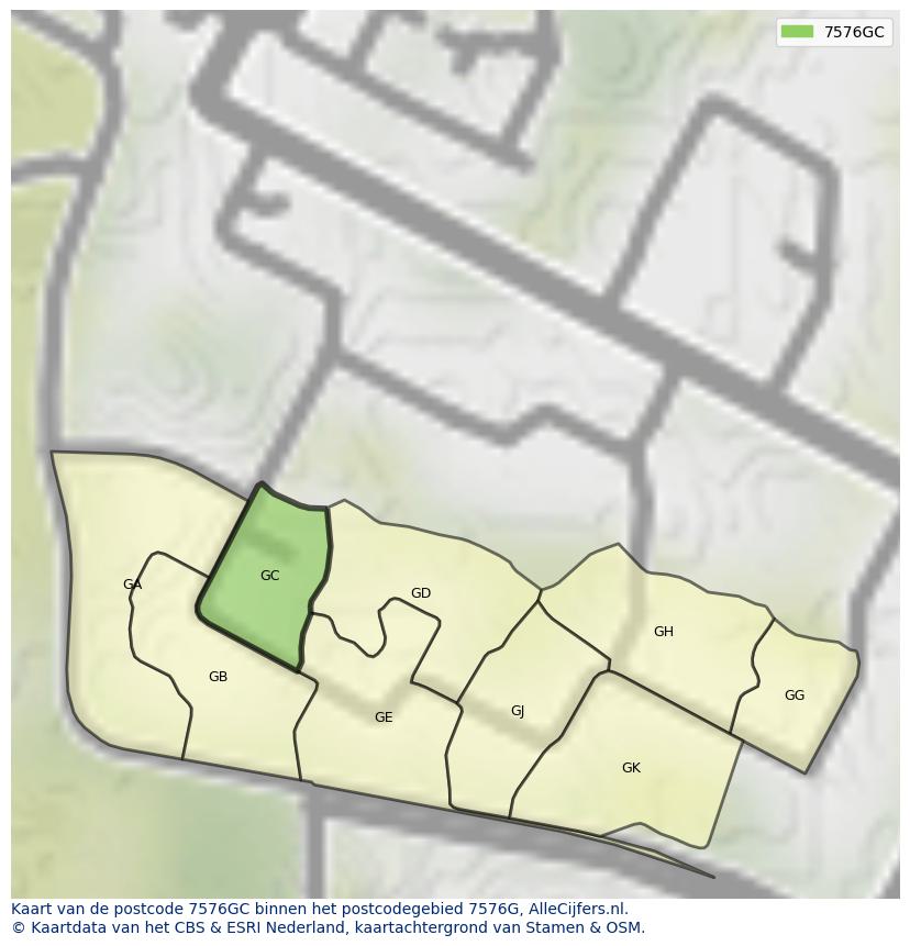 Afbeelding van het postcodegebied 7576 GC op de kaart.