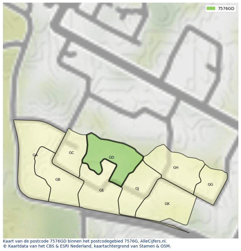 Afbeelding van het postcodegebied 7576 GD op de kaart.
