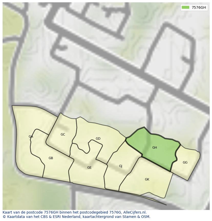 Afbeelding van het postcodegebied 7576 GH op de kaart.