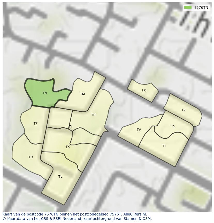 Afbeelding van het postcodegebied 7576 TN op de kaart.