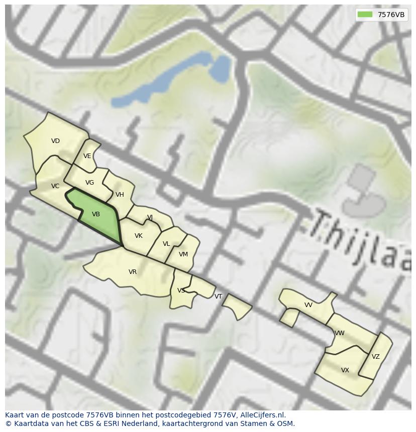 Afbeelding van het postcodegebied 7576 VB op de kaart.
