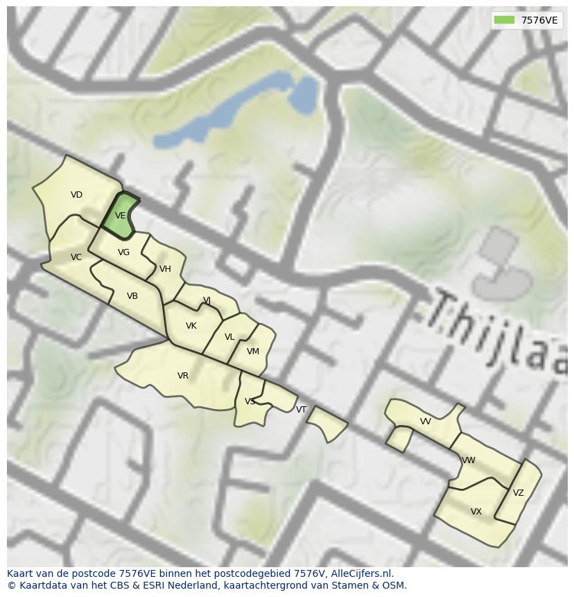 Afbeelding van het postcodegebied 7576 VE op de kaart.