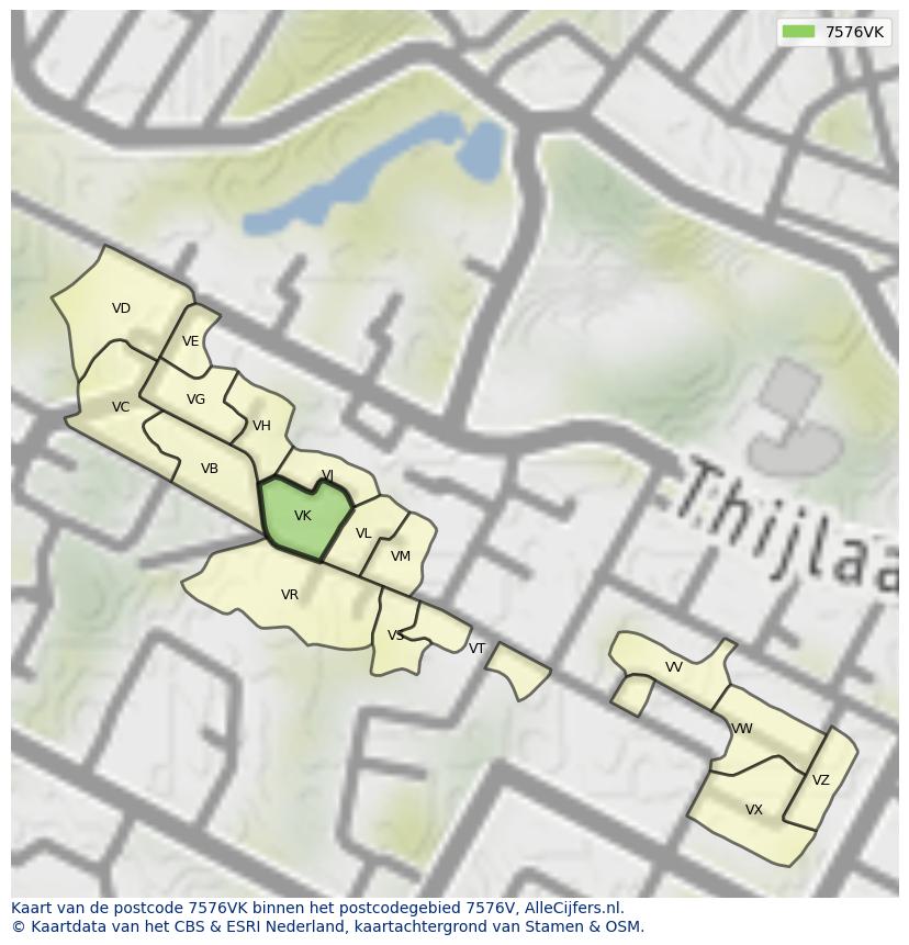 Afbeelding van het postcodegebied 7576 VK op de kaart.