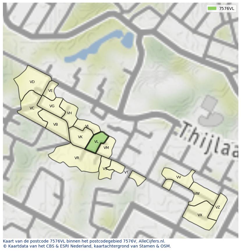Afbeelding van het postcodegebied 7576 VL op de kaart.