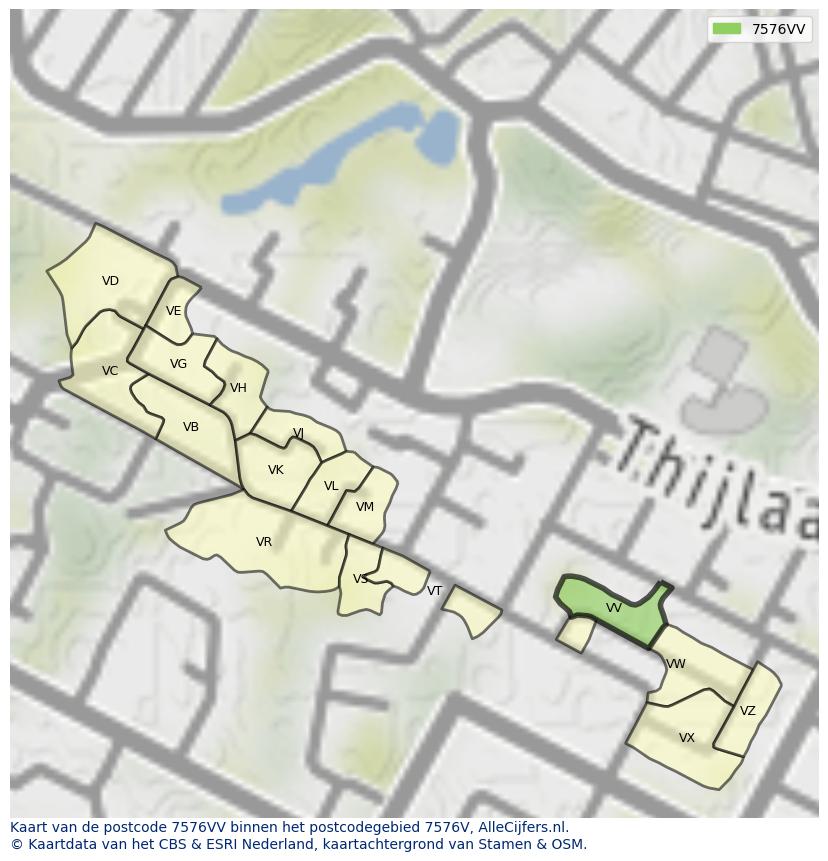 Afbeelding van het postcodegebied 7576 VV op de kaart.