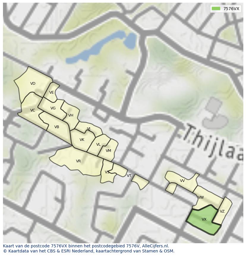 Afbeelding van het postcodegebied 7576 VX op de kaart.