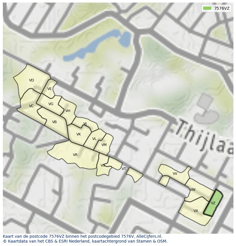 Afbeelding van het postcodegebied 7576 VZ op de kaart.