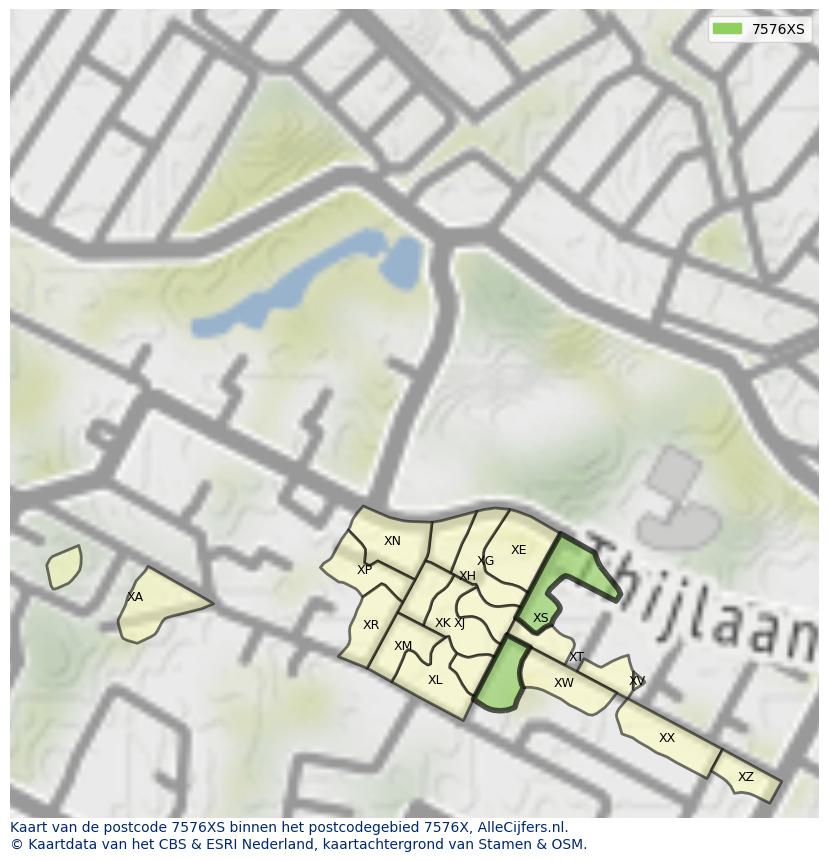 Afbeelding van het postcodegebied 7576 XS op de kaart.