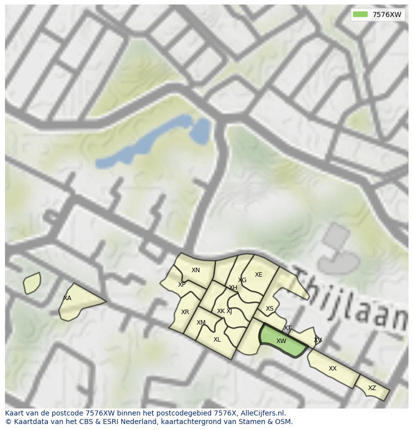 Afbeelding van het postcodegebied 7576 XW op de kaart.