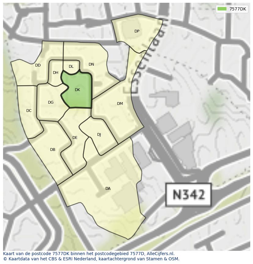 Afbeelding van het postcodegebied 7577 DK op de kaart.
