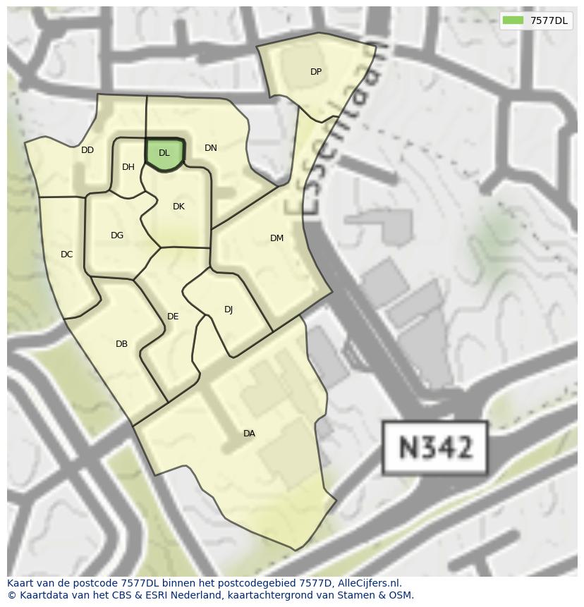Afbeelding van het postcodegebied 7577 DL op de kaart.