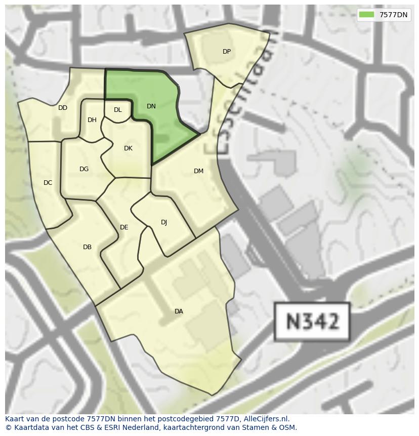 Afbeelding van het postcodegebied 7577 DN op de kaart.