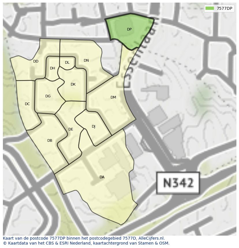 Afbeelding van het postcodegebied 7577 DP op de kaart.
