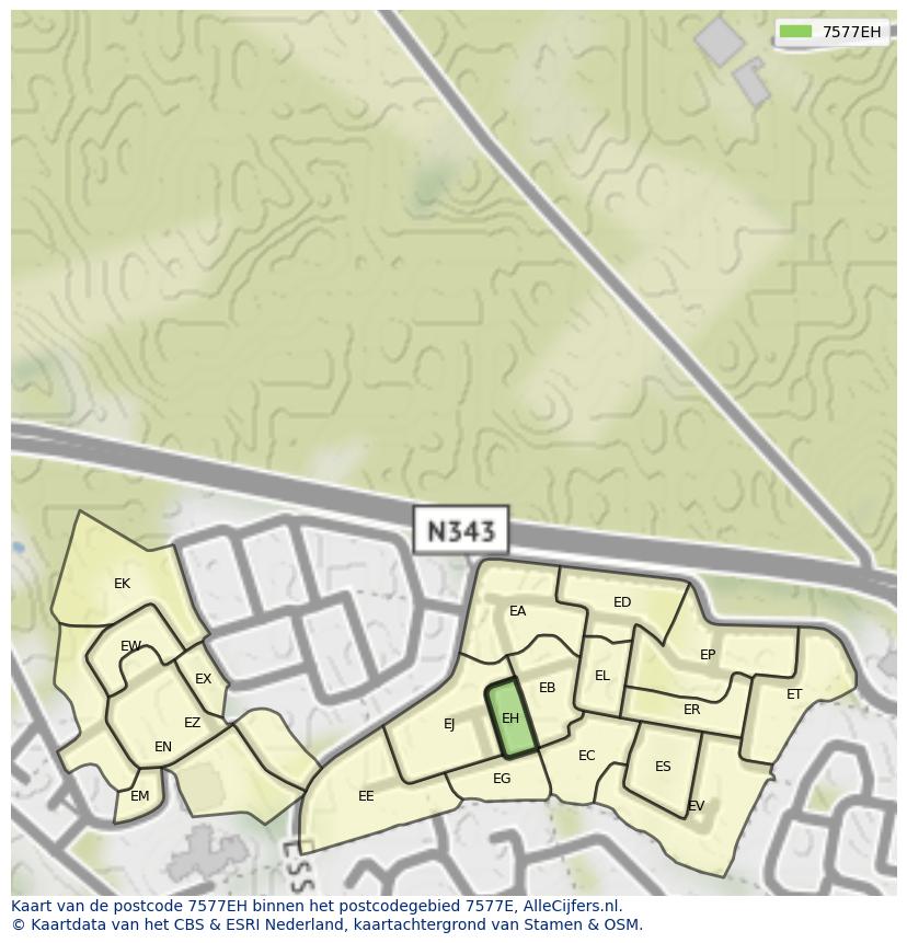 Afbeelding van het postcodegebied 7577 EH op de kaart.