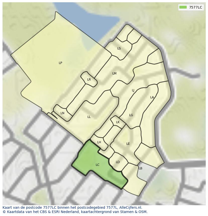 Afbeelding van het postcodegebied 7577 LC op de kaart.