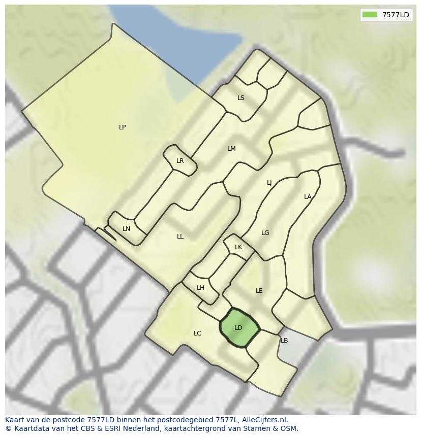 Afbeelding van het postcodegebied 7577 LD op de kaart.