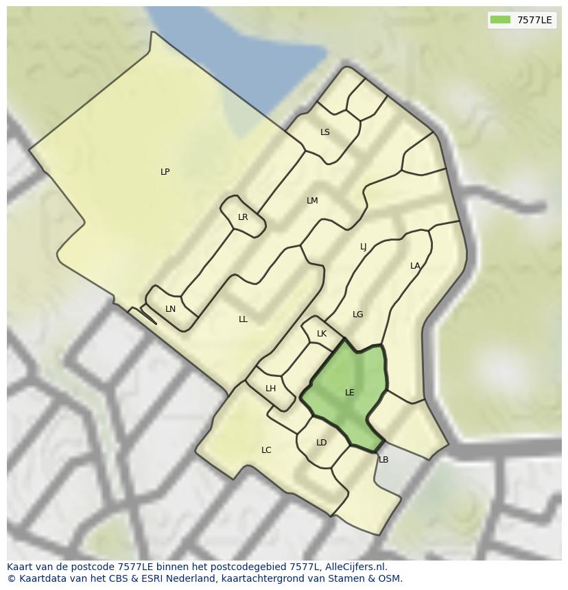 Afbeelding van het postcodegebied 7577 LE op de kaart.