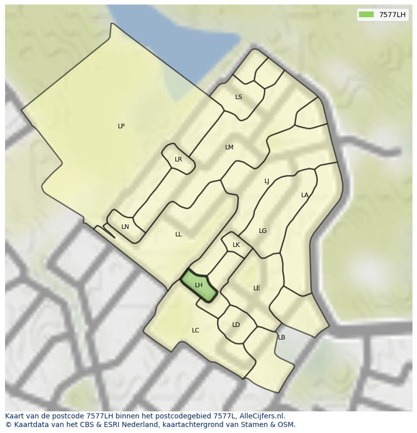 Afbeelding van het postcodegebied 7577 LH op de kaart.