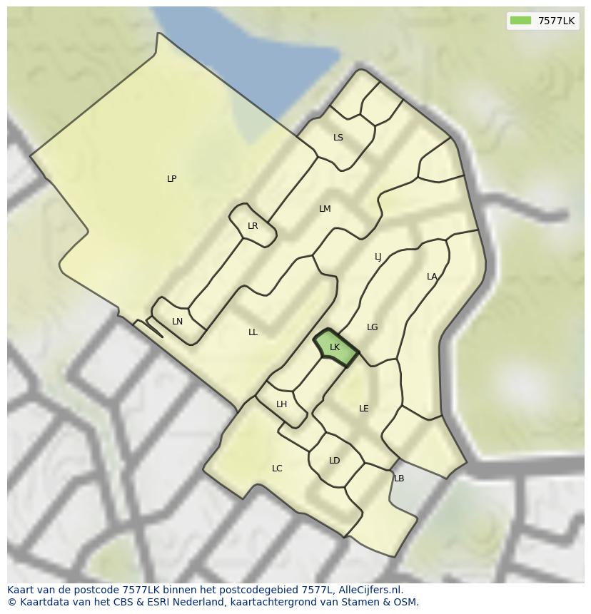 Afbeelding van het postcodegebied 7577 LK op de kaart.