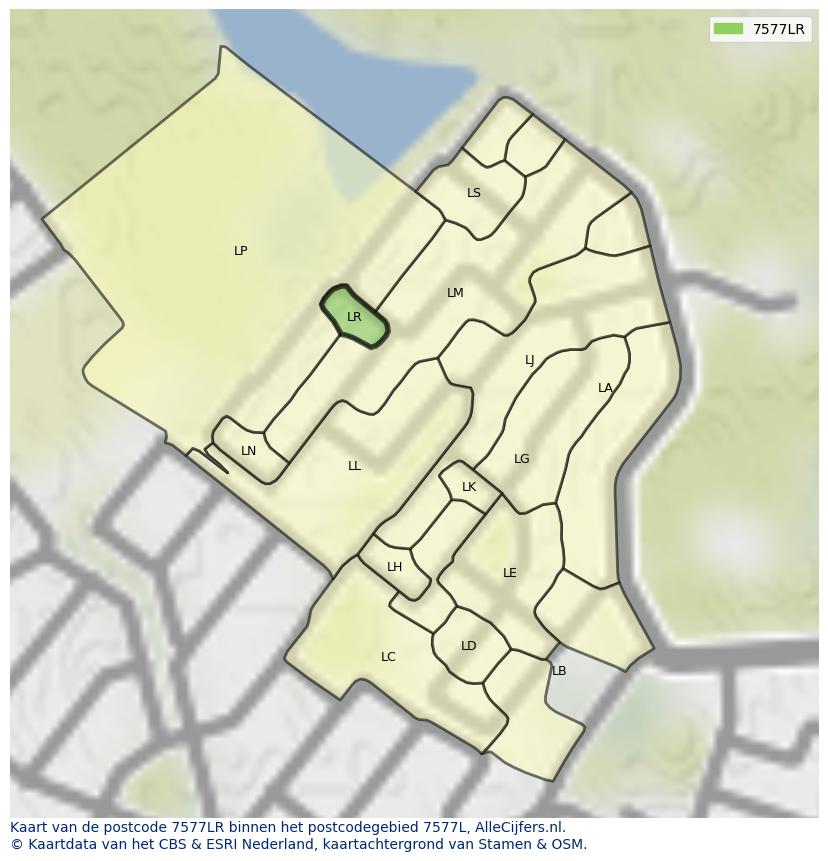 Afbeelding van het postcodegebied 7577 LR op de kaart.