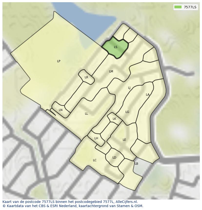 Afbeelding van het postcodegebied 7577 LS op de kaart.