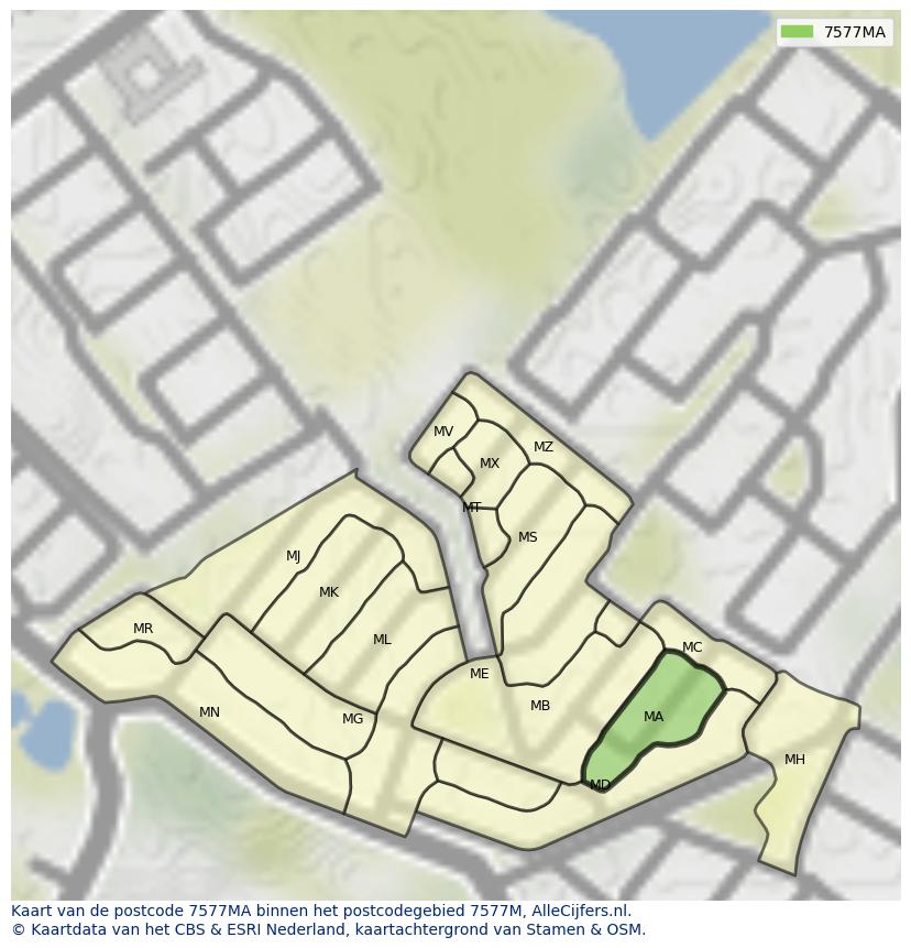 Afbeelding van het postcodegebied 7577 MA op de kaart.
