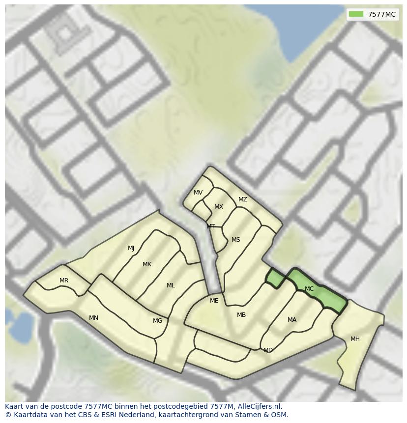 Afbeelding van het postcodegebied 7577 MC op de kaart.