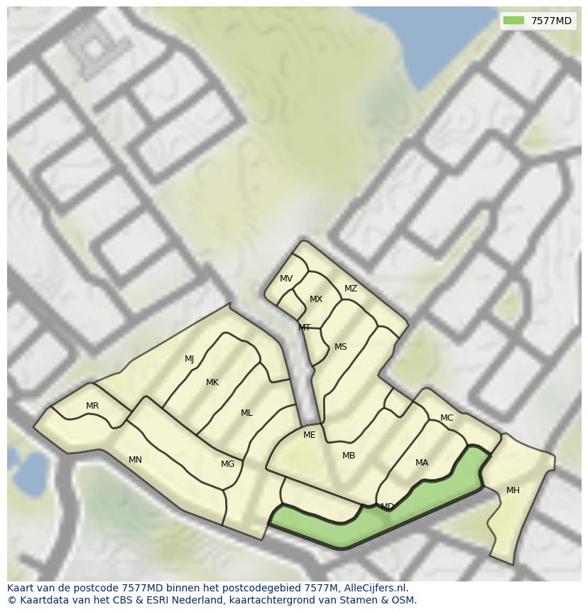 Afbeelding van het postcodegebied 7577 MD op de kaart.