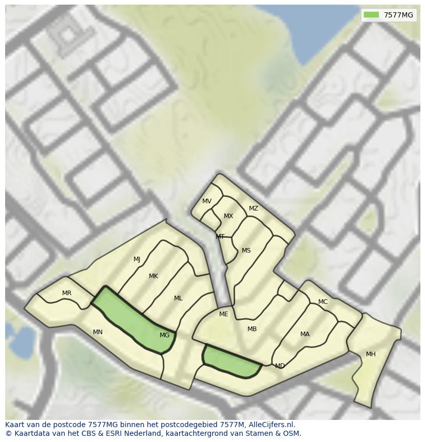 Afbeelding van het postcodegebied 7577 MG op de kaart.
