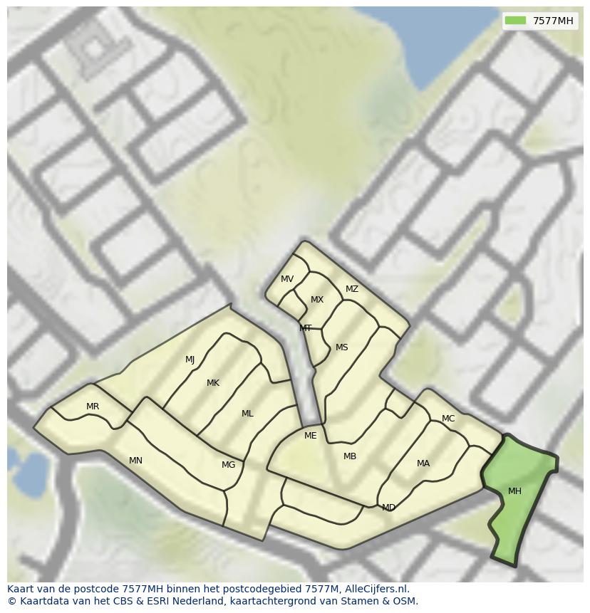 Afbeelding van het postcodegebied 7577 MH op de kaart.