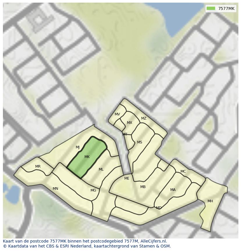 Afbeelding van het postcodegebied 7577 MK op de kaart.