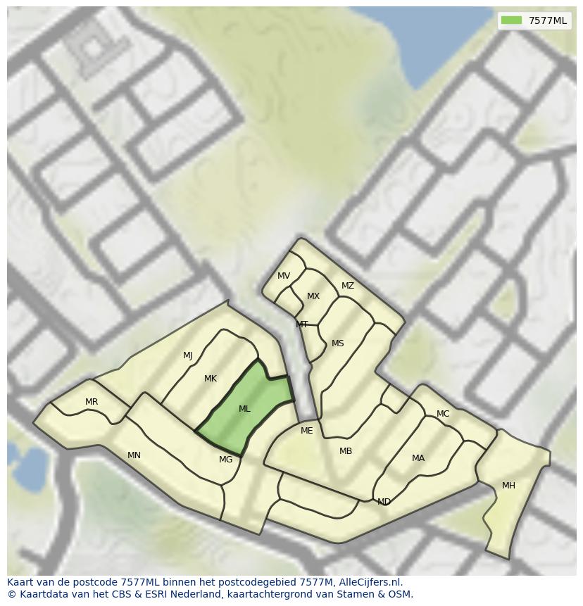 Afbeelding van het postcodegebied 7577 ML op de kaart.