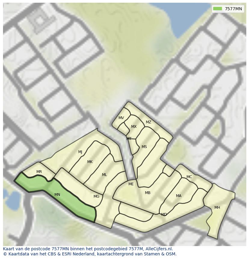 Afbeelding van het postcodegebied 7577 MN op de kaart.