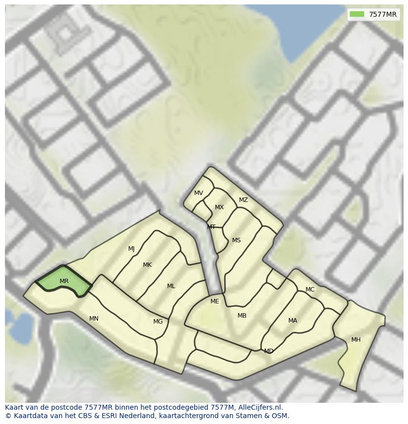 Afbeelding van het postcodegebied 7577 MR op de kaart.