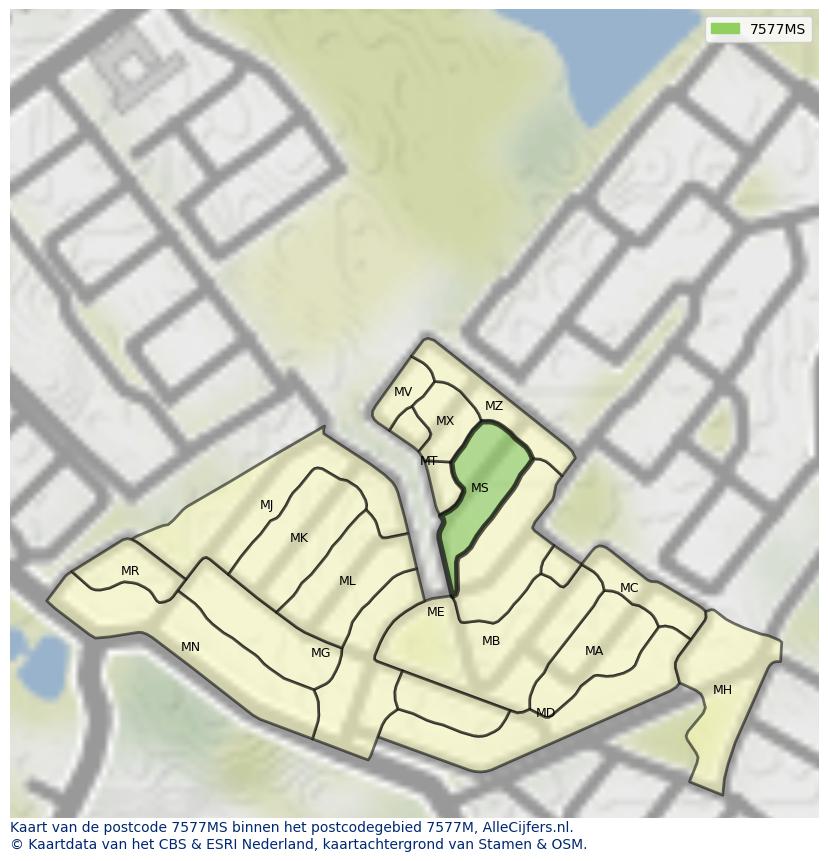 Afbeelding van het postcodegebied 7577 MS op de kaart.