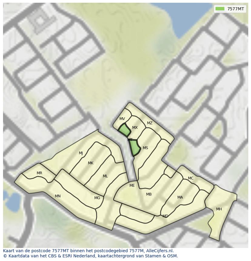 Afbeelding van het postcodegebied 7577 MT op de kaart.