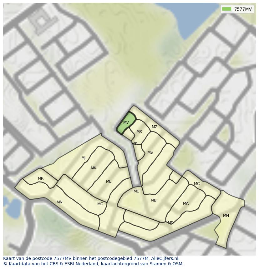 Afbeelding van het postcodegebied 7577 MV op de kaart.