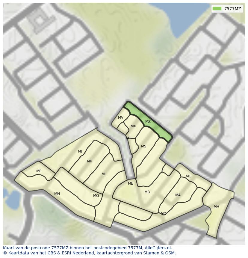 Afbeelding van het postcodegebied 7577 MZ op de kaart.