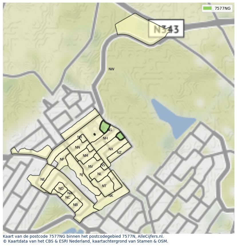 Afbeelding van het postcodegebied 7577 NG op de kaart.