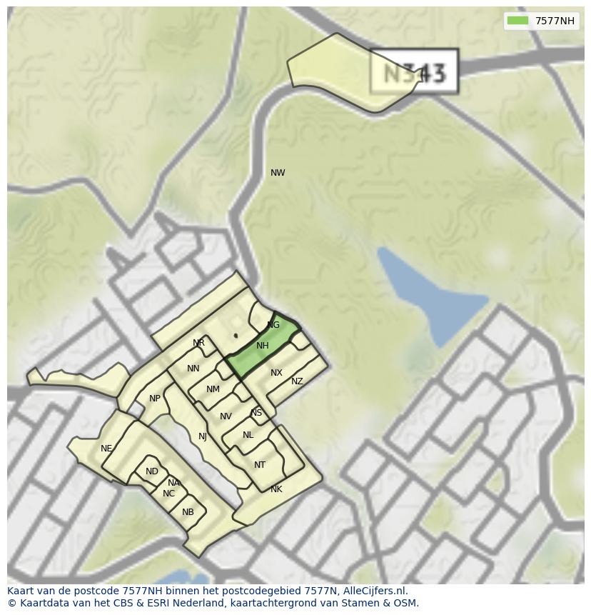 Afbeelding van het postcodegebied 7577 NH op de kaart.