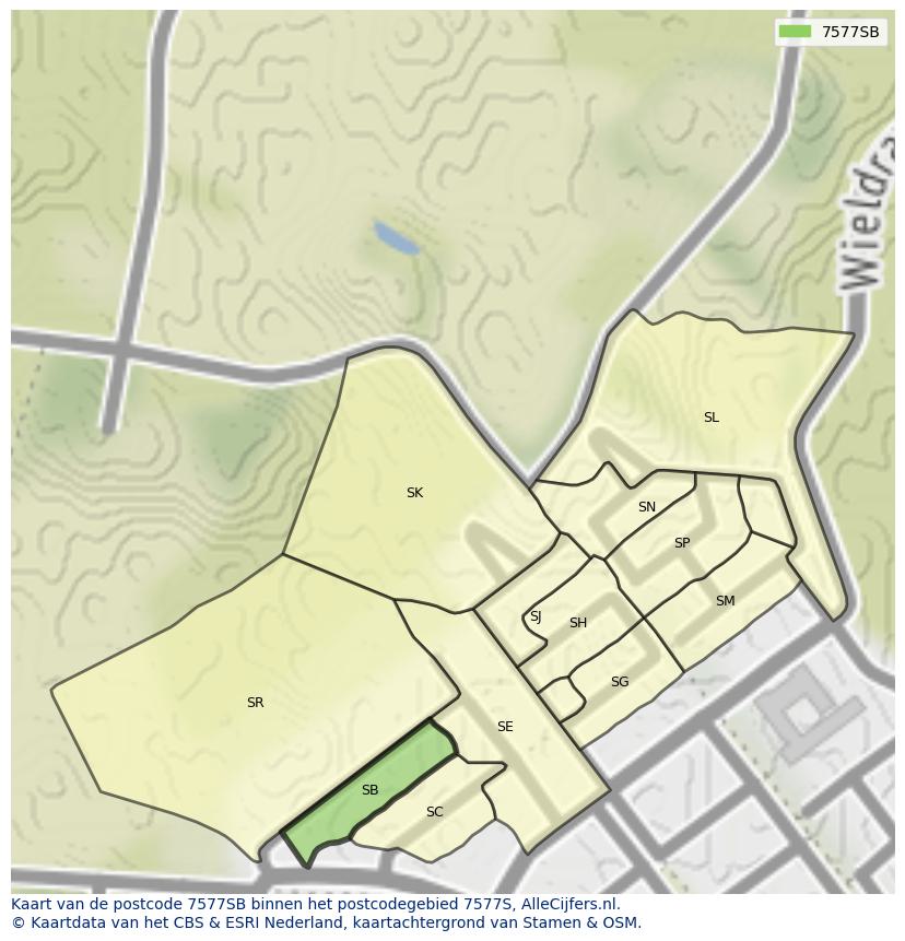 Afbeelding van het postcodegebied 7577 SB op de kaart.