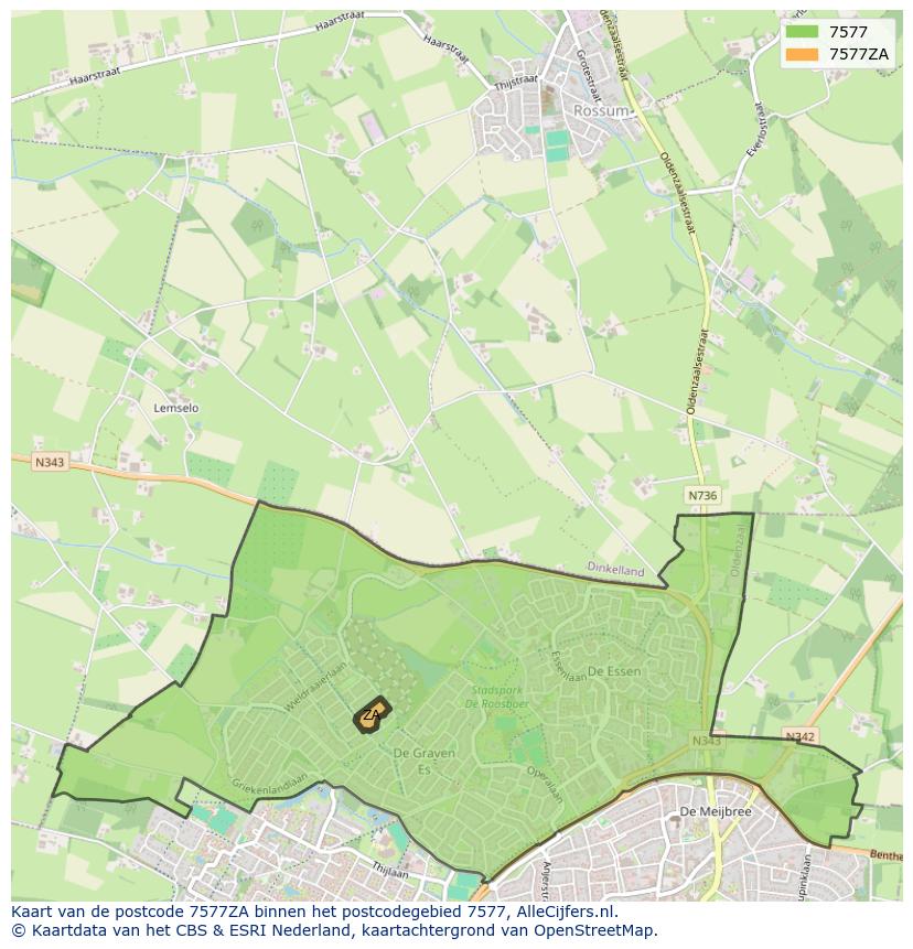 Afbeelding van het postcodegebied 7577 ZA op de kaart.