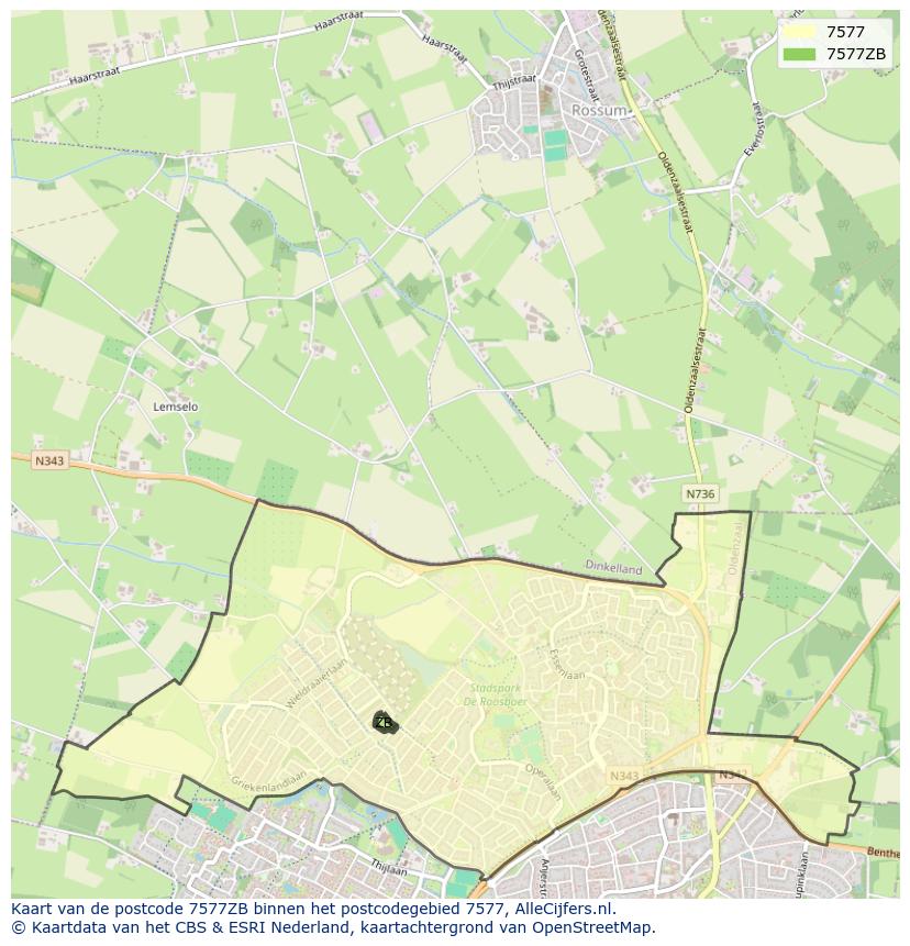 Afbeelding van het postcodegebied 7577 ZB op de kaart.