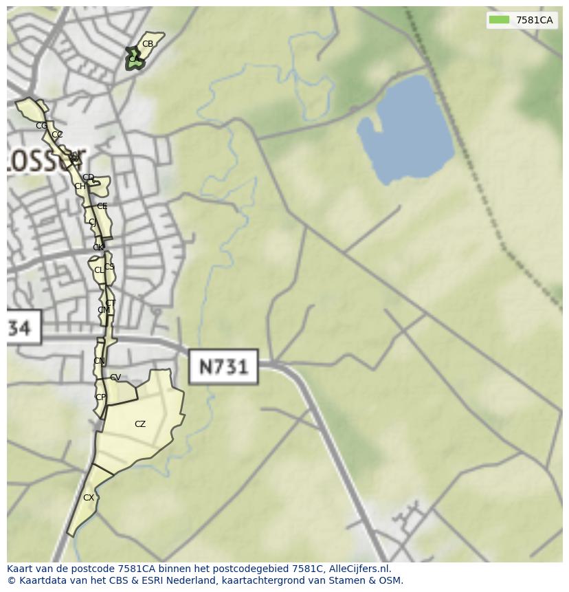 Afbeelding van het postcodegebied 7581 CA op de kaart.