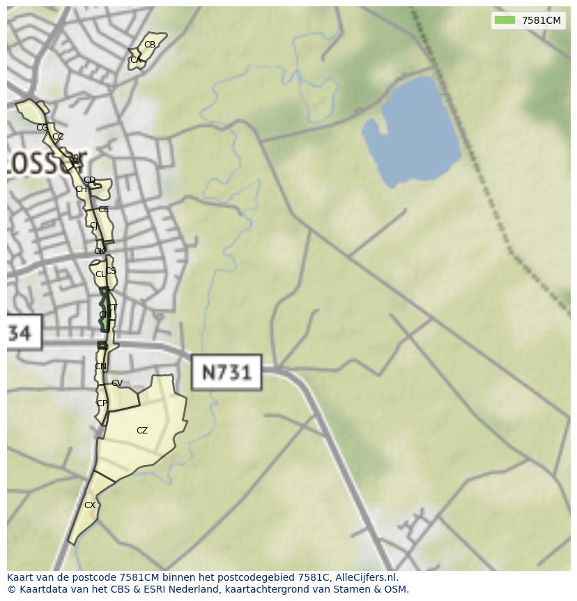Afbeelding van het postcodegebied 7581 CM op de kaart.
