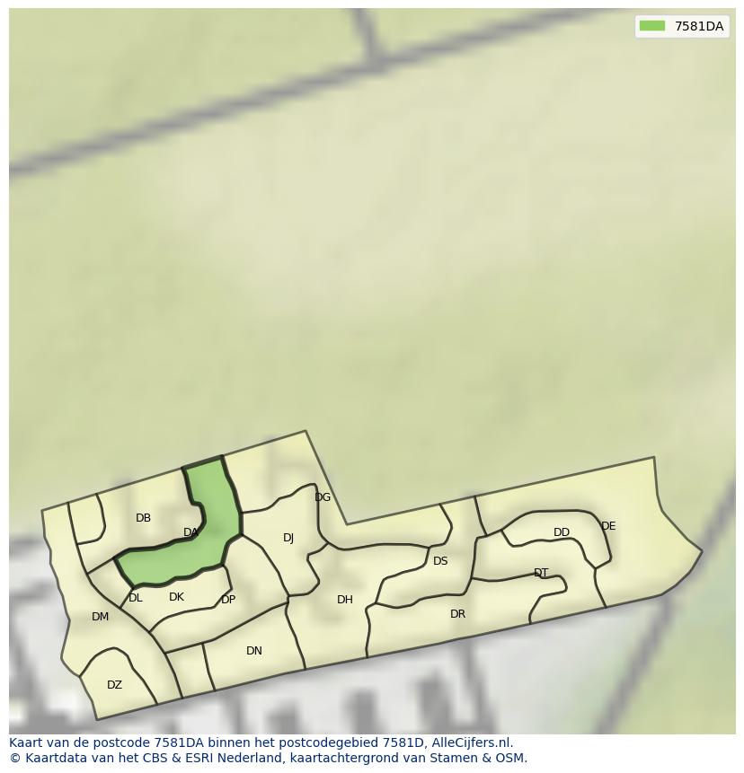 Afbeelding van het postcodegebied 7581 DA op de kaart.