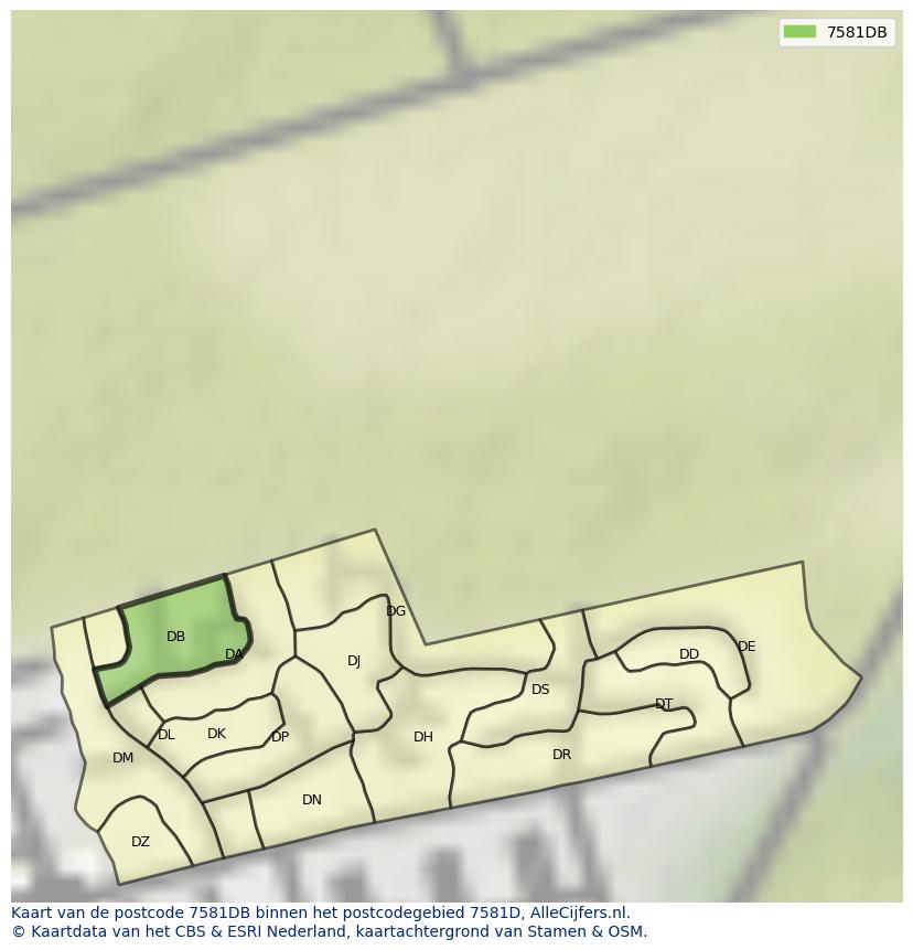 Afbeelding van het postcodegebied 7581 DB op de kaart.